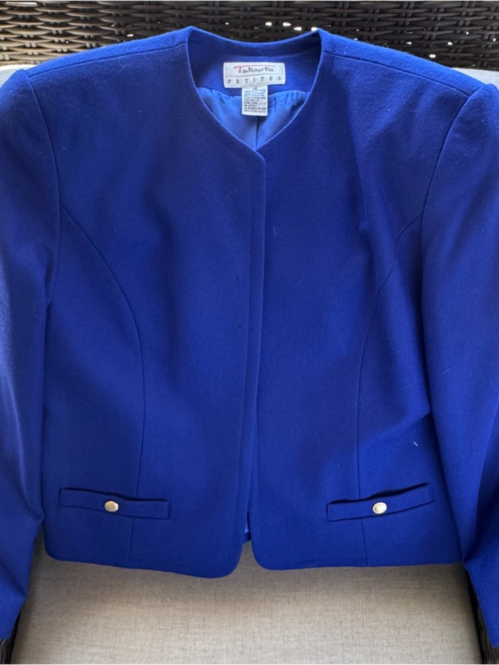 Talbots Petite Cobalt Blue Collarless Suit Jacket